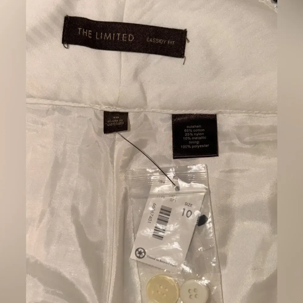 NEW The Limited Shorts White Silver Metallic Lined Cassidy Chino Dressy SZ 10